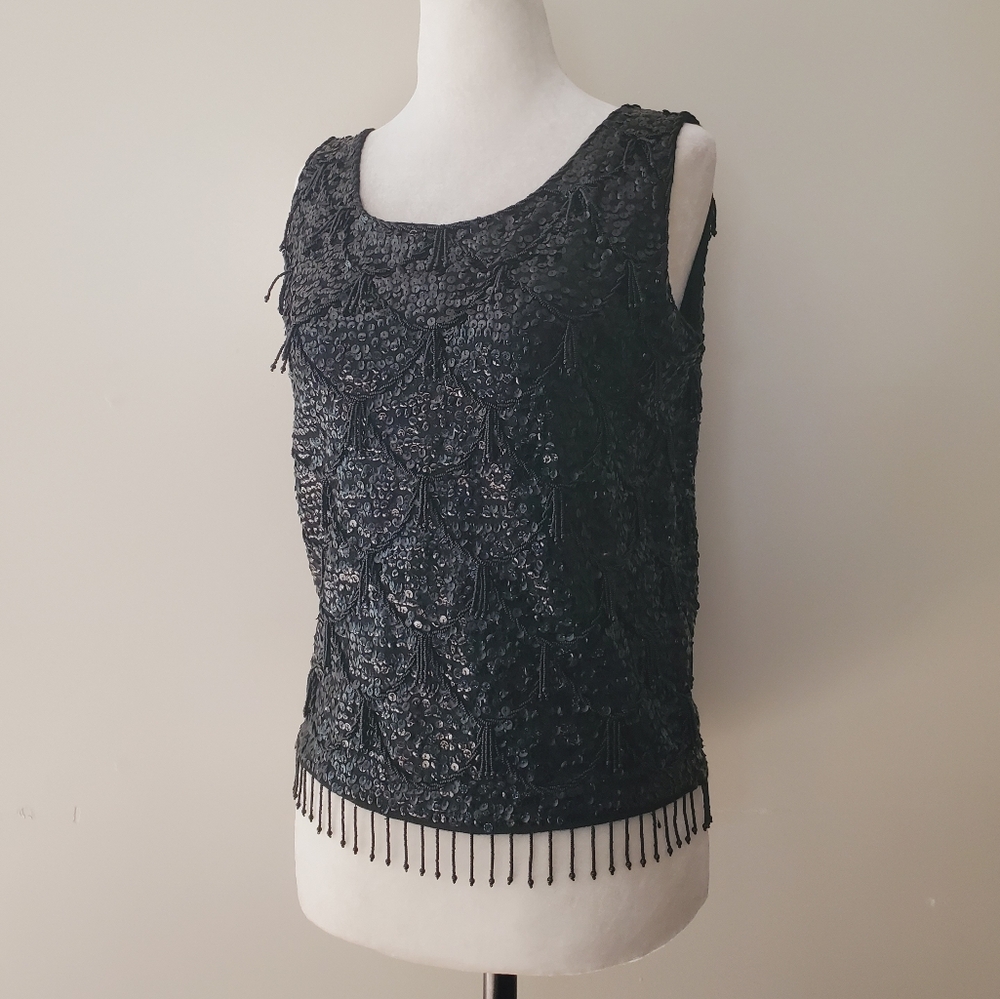Barnett & Sung Empire Vintage 50/60s Wool Beaded Fringe Sequin Sleeveles…